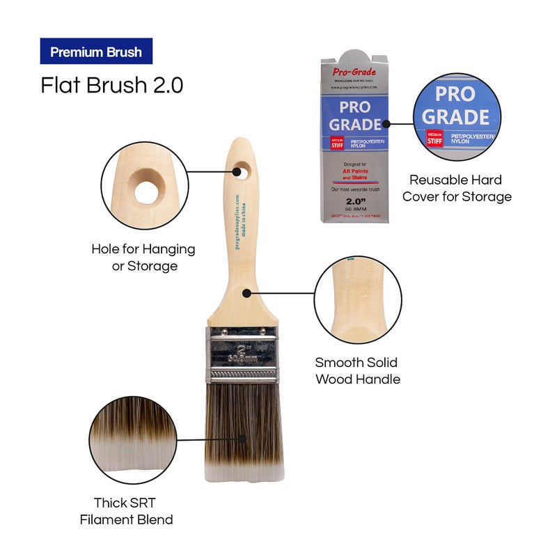Pro-Grade 12PK 2 inch Flat Brush Premium Wall/Trim House Paint Brush Set Great for Professional Painter and Home Owners Painting Brushes for Cabinet Decks Fences Interior Exterior & Commercial Paintbrush. - Image 5